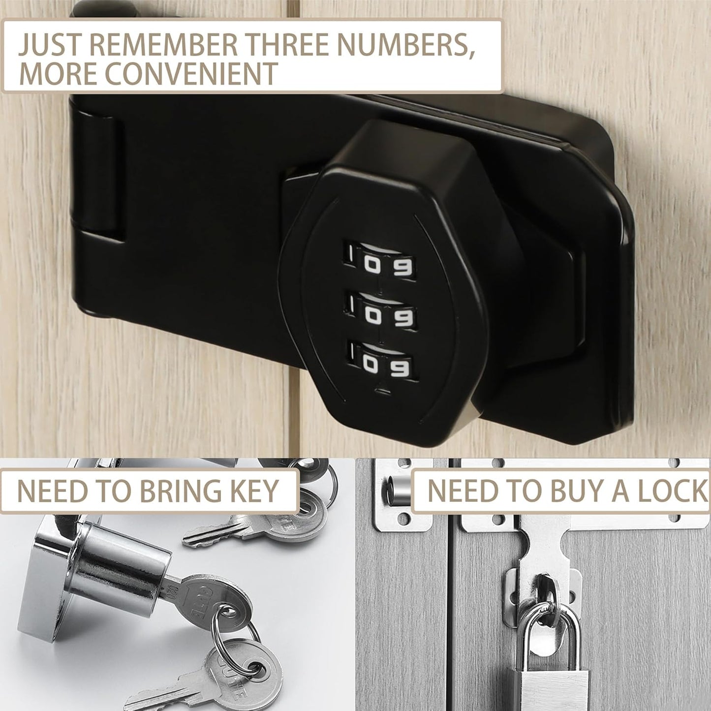 Password Rotary Hasp Locks, Digit Combination Lock Door Security Slide Latch Door Lock for Drawers, File Cabinets, Cabinets, Interior Doors, Barns, Garage Doors, Fence (3 Inch)