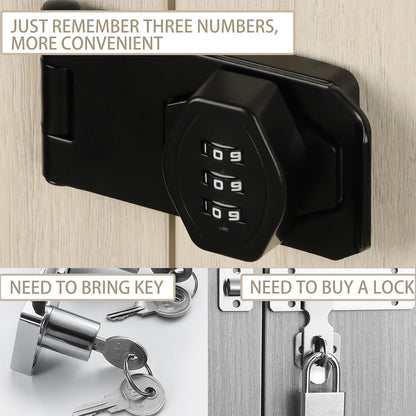 Password Rotary Hasp Locks, Digit Combination Lock Door Security Slide Latch Door Lock for Drawers, File Cabinets, Cabinets, Interior Doors, Barns, Garage Doors, Fence (4 Inch)