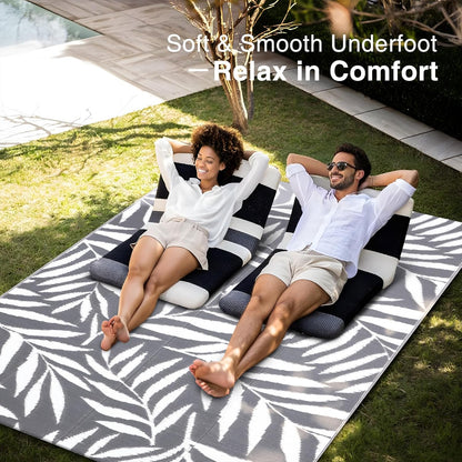 OLANLY Waterproof Outdoor Rug 5x8 ft, Reversible Outdoor Plastic Straw Rug with Leaf Pattern, RV Mat, Indoor Outdoor Carpet for Patio, Camping, Balcony, Deck, Backyard, Grey & White