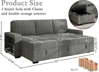 91-inch Reversible Sectional Sleeper