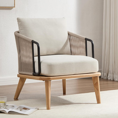 ANJ Accent Chair,Mid-Century Modern Reading Chair with Braid Armrests, Armchair for Living Room Bedroom Outdoor
