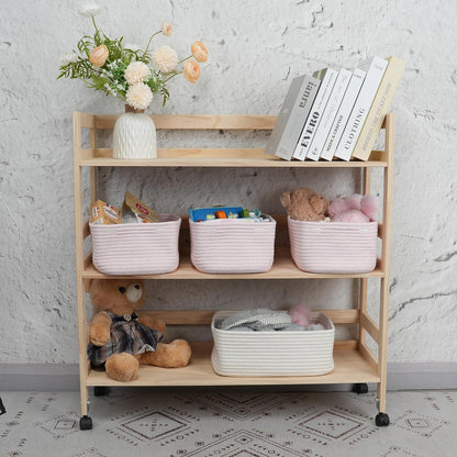 Small Woven Storage Baskets 12“X8”X5“ Decorative Rope Bins for Organizing Shelves, Closets, and Toys, Empty Gift Baskets, Cute Organizer Basket for Home and Office (pink, regular)
