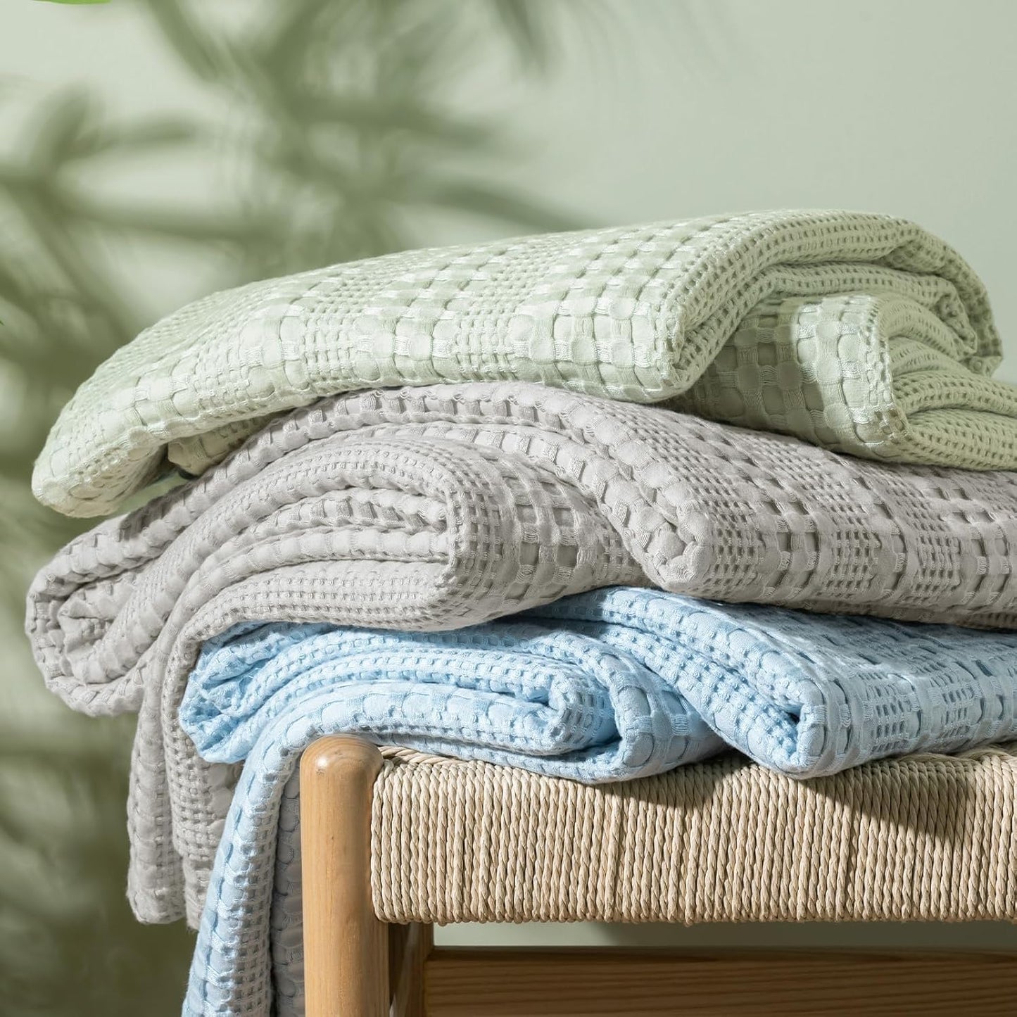 PHF Cooling Waffle Blanket Twin Size, Lightweight 60% Rayon Derived from Bamboo & 40% Cotton Breathable Blanket for Hot Sleepers, Soft and Luxury for Bed Couch and Sofa, 66"x90",Sky Blue