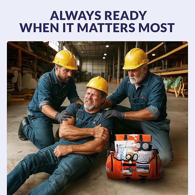 MFASCO First Aid Kit - Fully Stocked Portable Reflective Bag - First Responder Emergency Response Kit - for Natural Disaster Preparedness - Customizable Storage - Includes 415 Pcs First Aid Supplies