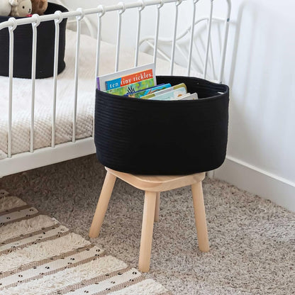 OrganiHaus Woven Storage Baskets for Organizing, Cotton Rope Organizer Bins for Shelves, Closet & Nursery, Dog Toy Basket, Decorative Bins for Toys, Towels & Books - 15x10x9, Black
