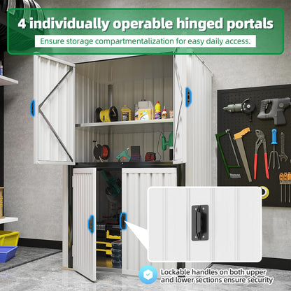 AECOJOY Outdoor Storage Cabinet, Outdoor Cabinets Waterproof with Shelves, Large Lockable Storage Cabinet Metal Vertical Storage Shed Tall Weatherproof Garden Sheds & Outdoor Storage White