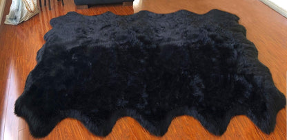 LAMBZY Faux Sheepskin Hypoallergenic Free Shape Silky Shag Rug, Luxury Shaggy Silky Plush Carpet for Bedrooms Rugs Living Room Kids Rooms Sofa Floor Rugs (Decto 10 Pelts 6'x10', 180x300cm Black)