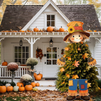 Scarecrow Fall Tree Topper Autumn Harvest Farmhouse Decorative Tree Treetops Head Hands and Legs Decor for Holiday Fall Thanksgiving Indoor Home Decorations Party Supplies
