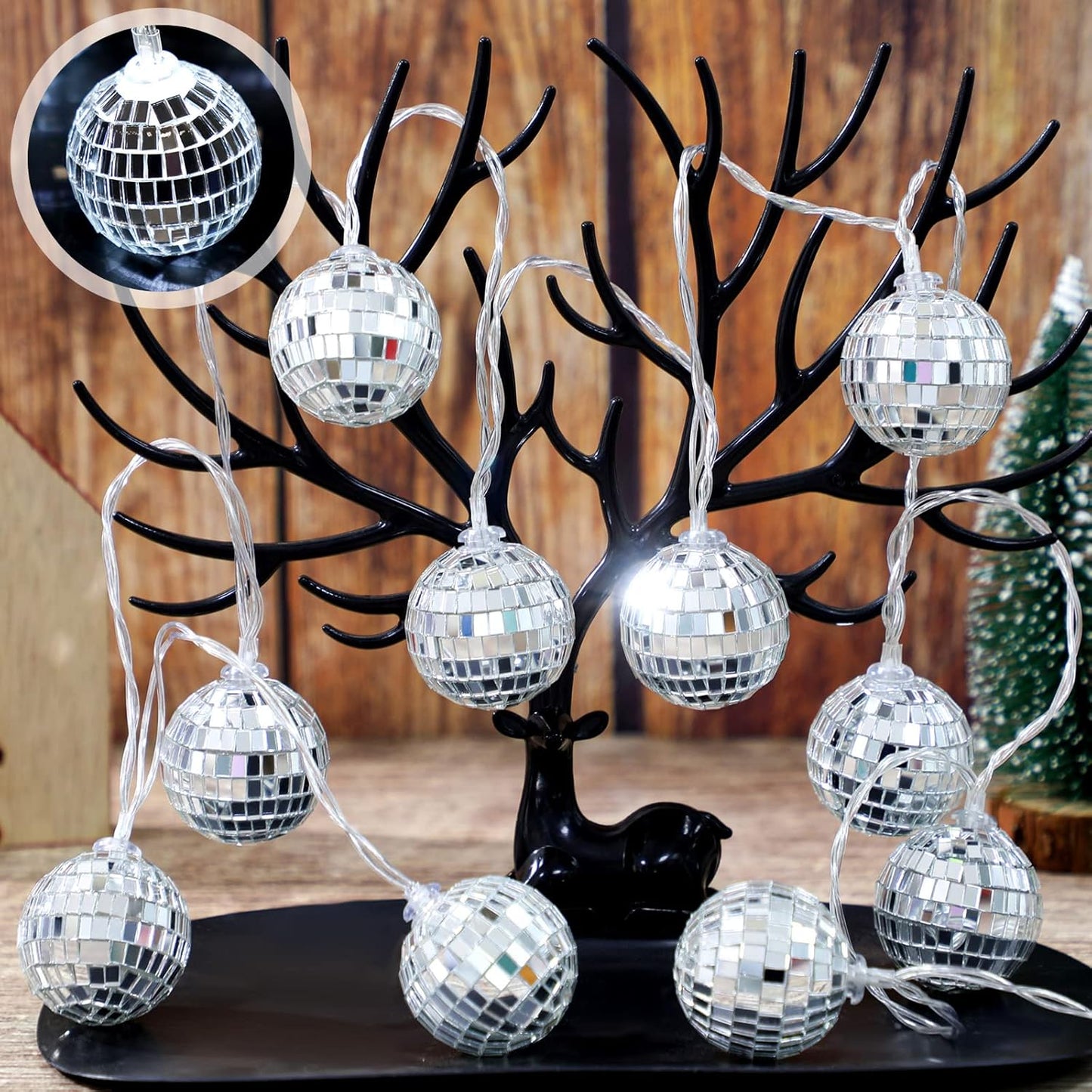 Zhanmai 30 LED Disco Ball String Lights Decor Lighted Mini Mirror Disco Balls Ornaments for 70s 80s Party Supplies Club(1.97 Inch Ball,Silver)