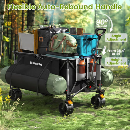 300L Collapsible Wagons Cart with Wheels Foldable, 440lbs Heavy Duty Folding Wagon, Upgraded Effortless Elegance, Foldable Wagon for Sports Beach Grocery Camping, Black & Gray