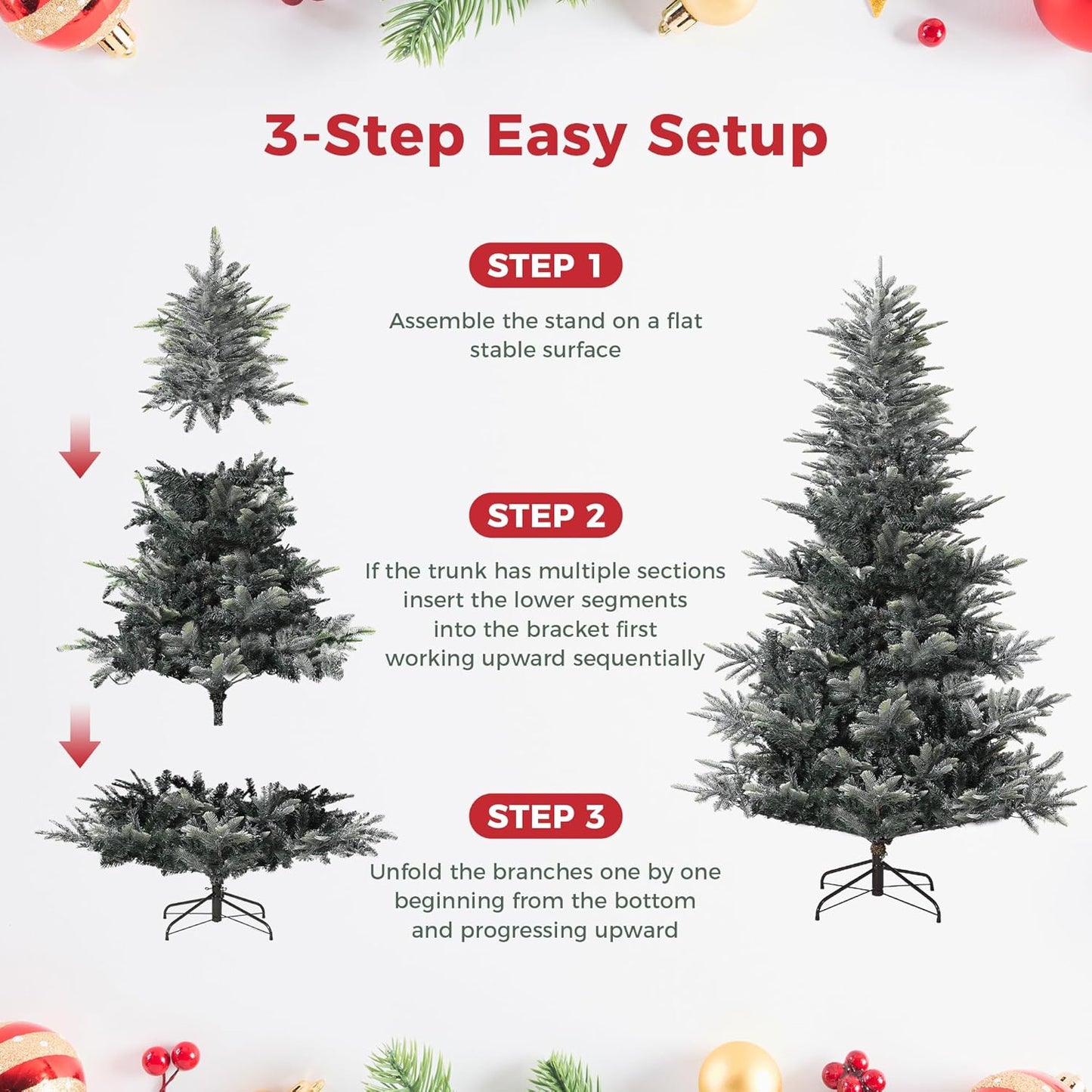 GarveeHome 6.5 FT Lighted Aspen Fir Christmas Tree,Flocked Green Artificial Christmas Tree with Warm White & Twinkle Lights for Indoor,Outdoor, Holiday Décor, Metal Hinges, Foldable Base