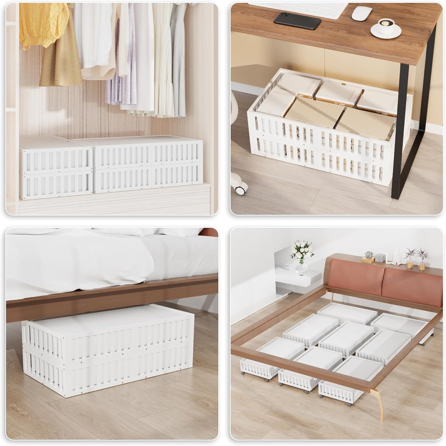 Bamboo Under Bed Storage with Wheels (2-Pack) – Rolling Underbed Shoe Organizer Box for Shoes, Blankets, Toys, Clothes Container Space-Saving Organizer Bins for Bedroom, Closet, Dorm, Nursery