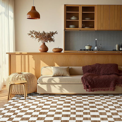 jinchan 8x10 Brown Checkered Area Rugs for Kids Room - Machine Washable Rug Modern Neutral Geometric Lattice Soft Non-Slip Carpet for Nursery Playroom Classroom Living Room Bedroom Dining Room