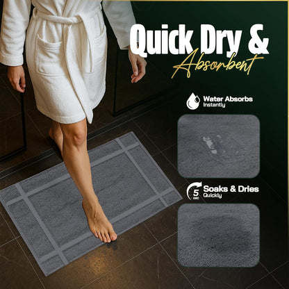 Pearl Linens Pack of 6 Washable Cotton Bath Mat 18x25 - Soft & Absorbent Quick Dry Bathroom Mat Set, Not Bathroom Rugs After Shower Mat, Terry Bath Tub Mat, 687 GSM Dark Grey