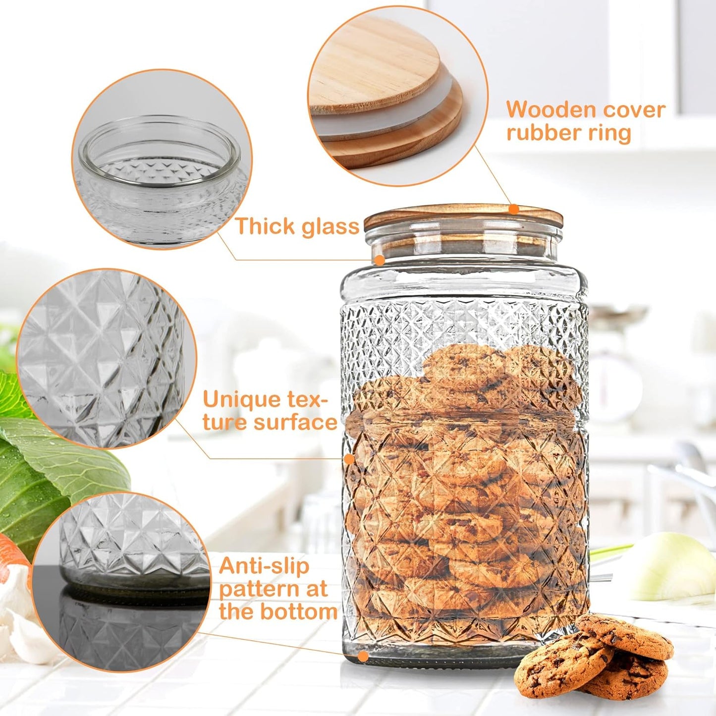 Large Glass Storage Jar, Glass Food Storage Containers with Bamboo Lid, Kitchen Containers Cereal Canisters Decorative Jar for Candy Snack Cookies Coffee Tea Nuts Airtight Glass Jars (Extra Large)