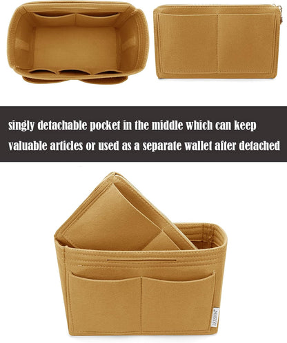 LEXSION Felt Purse Bag Organizer Insert with zipper Bag Tote Shaper Fit Speedy Neverful PM MM