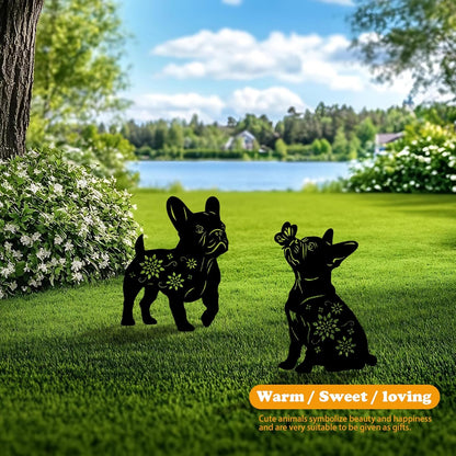 4 Pack Bulldog Metal Garden Decorative Stakes, Weather Proof Puppy Silhouette Statues for Yard, Patio,Outdoor Decor for Bulldog Lovers and Pet Owners