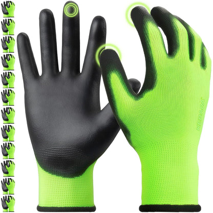 Kebada W1 Work Gloves for Men and Women, PU Coated Safety Gloves with Grip, Touchscreen, Ideal for Warehouse Package Handling, Construction, Gardening, Green X-Small