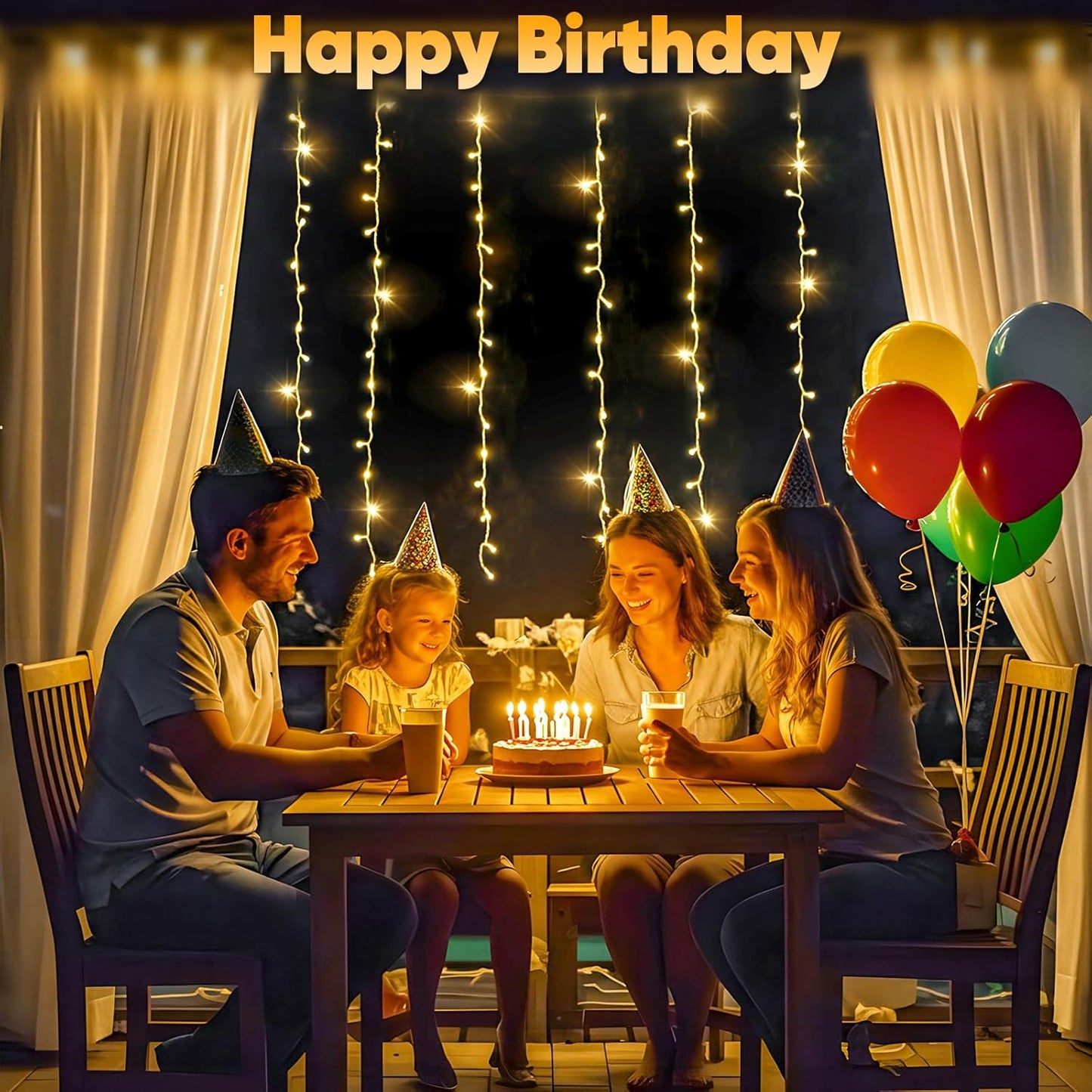 suddus Curtain Lights for Bedroom, 90 Led Hanging String Light Outdoor, Fairy Curtain Lights Indoor for Christmas, Dorm, Wall, Backdrop, Window, Wedding, Party, Birthday Decor, Warm White