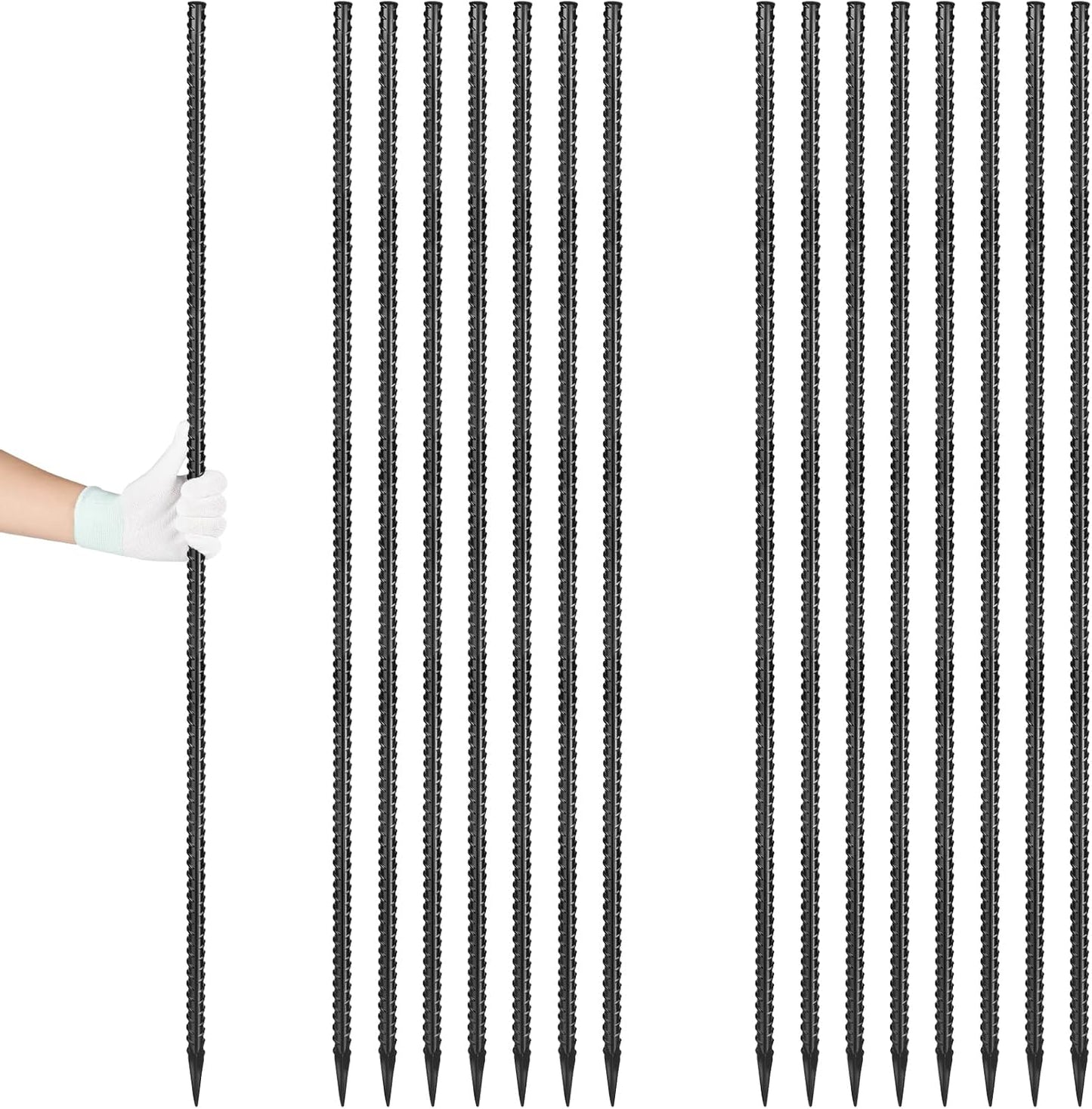 Rebar Stakes 48 inches 16-Pack Concrete Form Stakes Straight 3/8" Diameter Rebar Ground Metal Stakes for Landscaping, Securing Fence, Garden Plants Support, Survey Markers and Securing Trees
