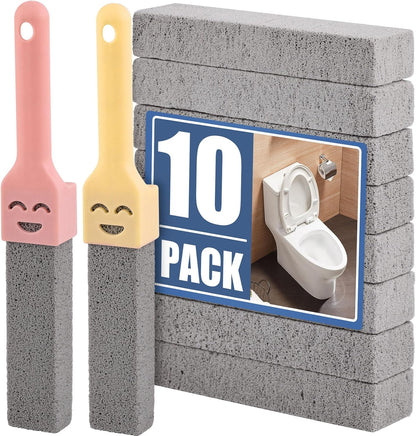 Navona 10 Pack Pumice Stone Scouring Sticks with 2 Universal Handles, Grey Pumice Stone Cleaner for Cleaning Toilets, Bathrooms, Kitchens, Spas and Pools