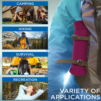 TECEUM Cotton Rope 3/16” (5 mm) – 50 FT – Strong All-Purpose Braided Rope – Natural Cotton – for Crafting, Сamping, Clothes Line, DIY, Indoor & Outdoor Use – Deep Pink