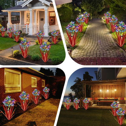 Homight Solar Metal Agave Butterfly Flower Stick Garden Sculpture - Outdoor Gift, Christmas Lights - Swaying Butterfly Garden Lights - Solar Outdoor (3 PCS RED)