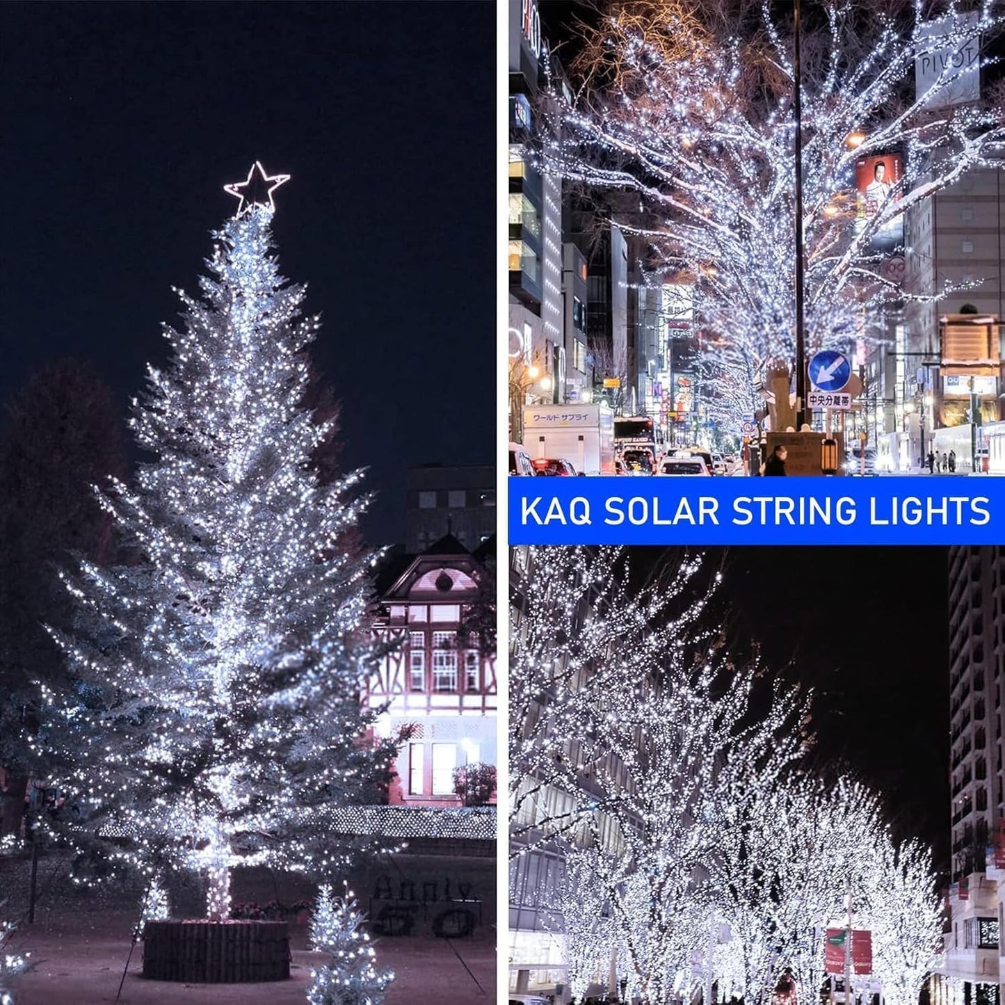 Solar String Lights Outdoor Waterproof 2PK 200LED 66FT Twinkle Lights Auto On/Off Solar Powered LED Fairy Light Green Wire with 8 Modes for Christmas Tree Party Wedding Garden Decoration (Cool White)