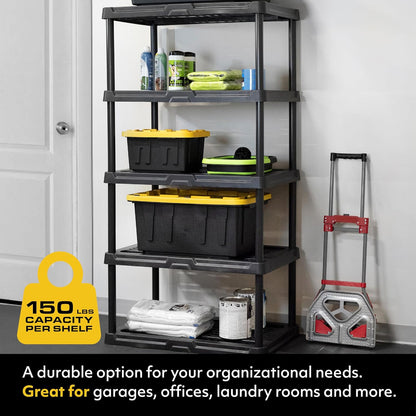 CX 5-Tier (72”H x 36”W x 18”D) Plastic Storage Shelving Unit (Black) 2 Pack, Heavy Duty, 150lbs Per Shelf Capacity, Indoor/Outdoor Storage Organization in Home, Garage, Office, Easy Assembly