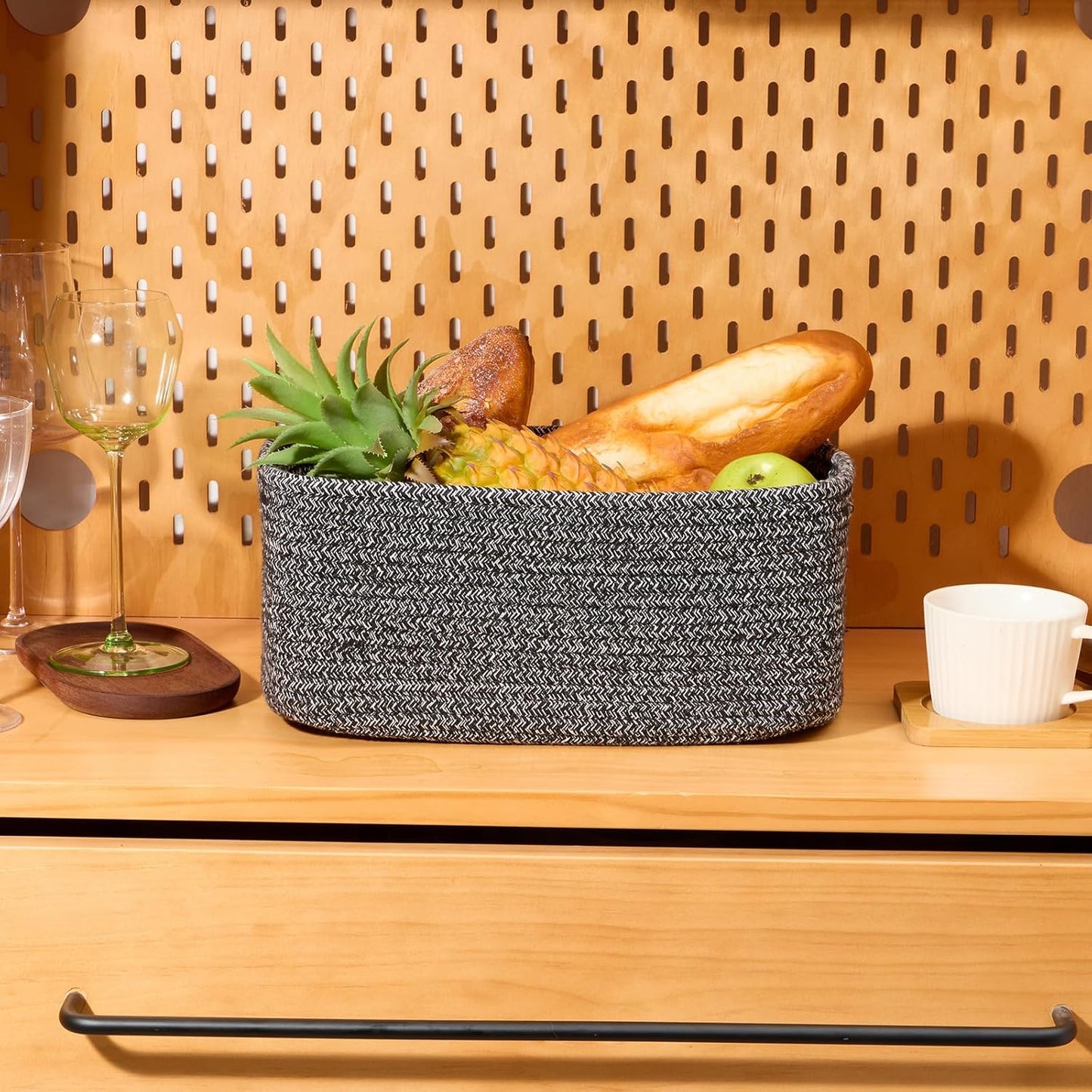 Small Storage Baskets for Organizing | Closet Organizer Bins | Shelf Toy Basket | Woven Rope Baskets | Cube Decorative Box | Shallow Basket | 13x8.5x5.1” | 4 Packs Dark Gray