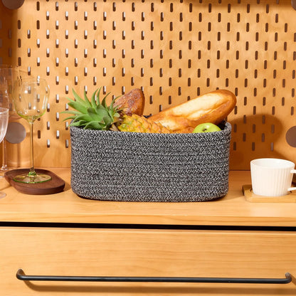 Small Storage Baskets for Organizing | Closet Organizer Bins | Shelf Toy Basket | Woven Rope Baskets | Cube Decorative Box | Shallow Basket | 13x8.5x5.1” | 3 Packs Dark Gray