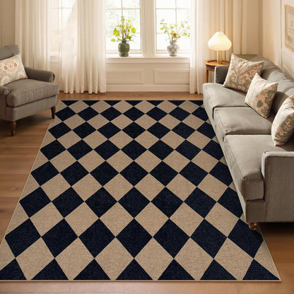 Lahome Checkered Easy Jute Outdoor Rug, 5x7 Area Rugs for Living Room Nature Large Dining Room Carpet, Farmhouse Outdoor Patio Non Slip Diamond Carpet for Home Office Bedroom Backyard Deck