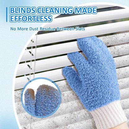 MIG4U Microfiber Dusting Gloves House Cleaning Glove for Blinds, Windows, Shutters, Furniture, and Car, Reusable Lint-Free Blue S/M