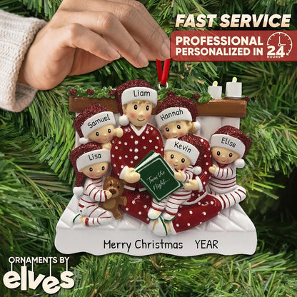 Bedtime Storytelling Family of 6 Christmas Ornament 2025 Personalized Family Christmas Ornaments 2025 | Holiday Reading Personalized Tree Ornaments Customizable Gifts Night and Book of Six Ornament