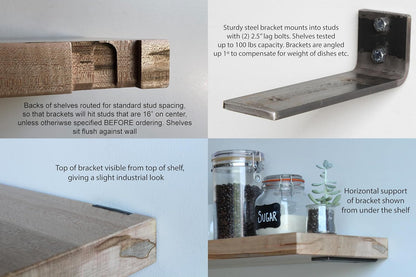 Urban Legacy Deep Floating Shelves | Wormy Maple with Furniture Grade Clear Coat | Low Profile Brackets | Set of 2 (48" x 11" x 2")