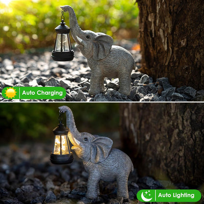 Solar Garden Statue Lights Elephants Figurine with Solar Lantern, Outdoor Yard Decorations for Patio Porch Home, Christmas Elephant Gifts for Women - Unique Housewarming Gifts