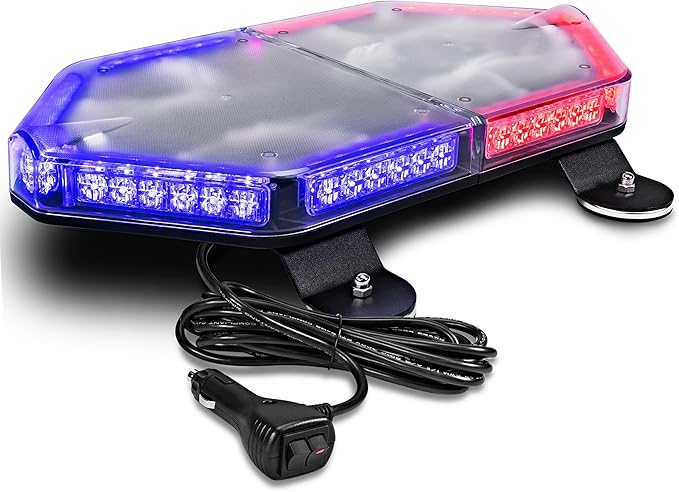 LAMPHUS NanoFlare NFMB56 17" 12V 56W BLUE RED LED Strobe Mini Light Bar [SAE Class 1] [Magnet/Permanent Mount] Roof top Rotating Safety Flashing Emergency Police Lightbar for Truck Vehicles