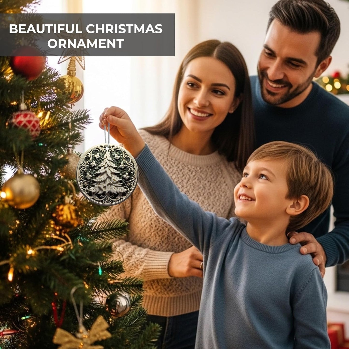 Jabihome Christmas Ornaments 2025, Exchange for Women, Men, Collectible Dated Year Ornaments for Tree, Unique Acrylic Suncatcher, Printed Stained Glass Effect Decor (Swirl Pine)