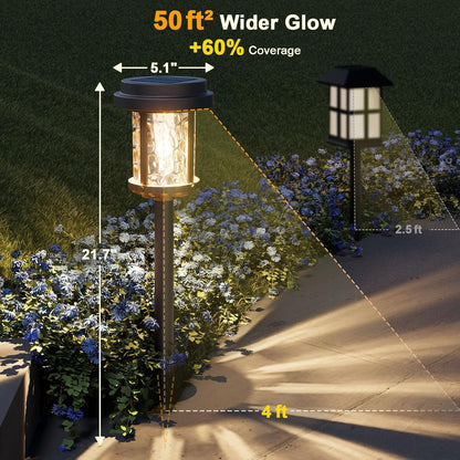 XMCOSY+ Solar Pathway Lights, Dual-Tone Solar Lights Outdoor Waterproof IP65, 20 LM LED Bright Glass Outside Light for Garden Path Yard Walkway Driveway (‎Black & Brown)