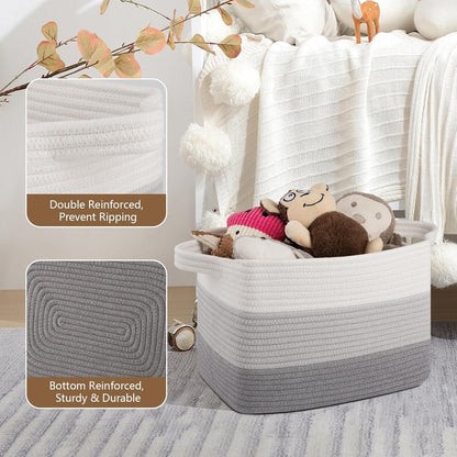 Storage Basket for Organizing, Woven Baskets for Storage, Rectangle Decorative Baskets for Shleves, Closet, Toys, Books, Nursery Organizer Bins - Pack of 3 (Gradient Gray)