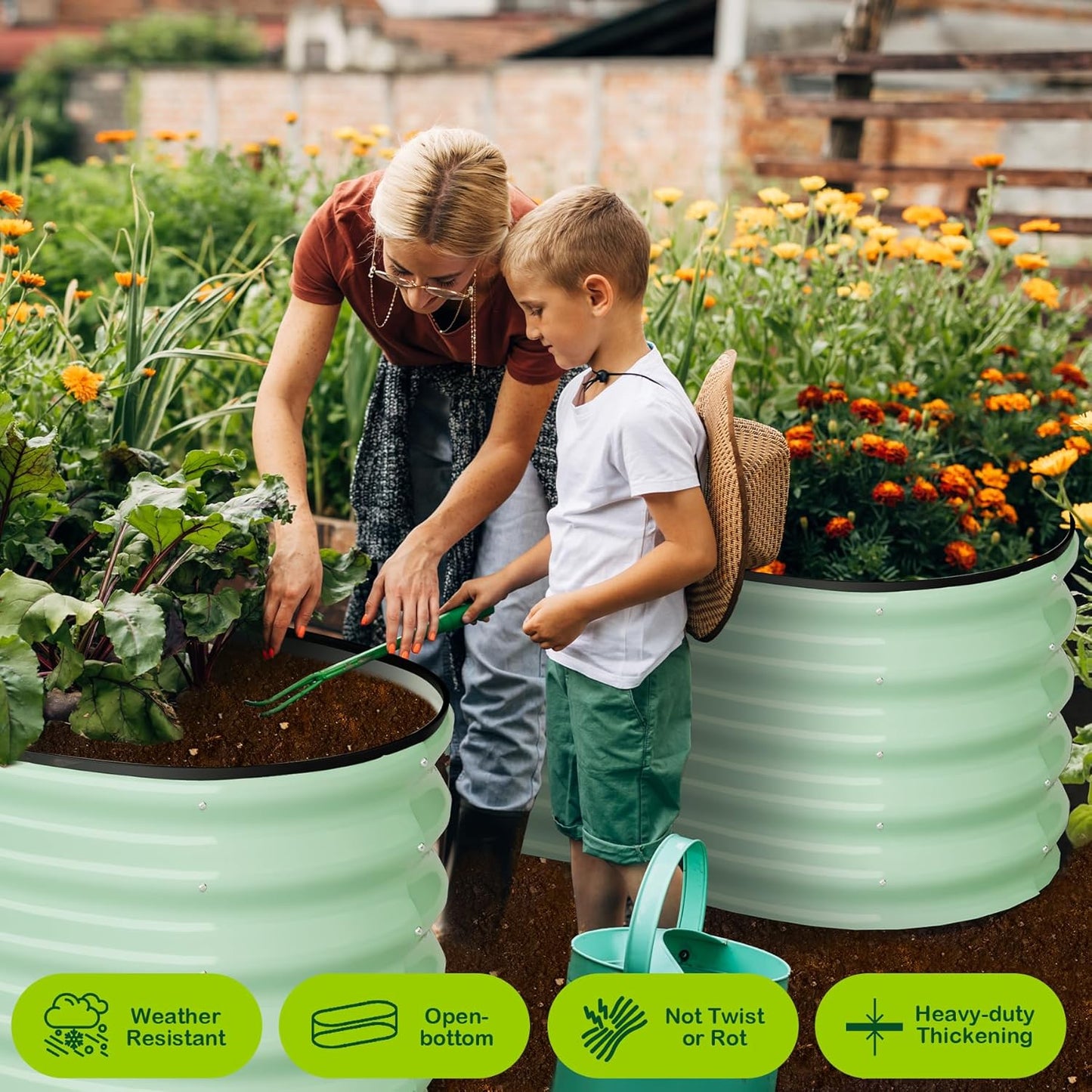 2 Pcs 4.5x2x2ft Oval Raised Garden Bed, Galvanized Raised Beds,Open-Ended Base Metal Raised Planter Beds,Garden Bed Outdoor,Planter Raised Boxes for Vegetables, Flowers,Tool-Free Asse,Green