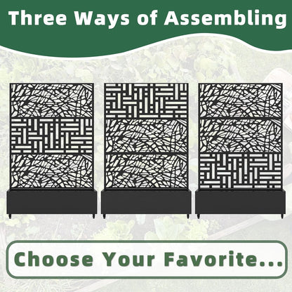 Casaphoria Metal Raised Garden Bed with Trellis and Wheels, 72"x47"x16" Planter Box for Climbing Plants, Vegetables & Vines, Features Drainage Holes and Privacy Screen, Black(Net&Helen)