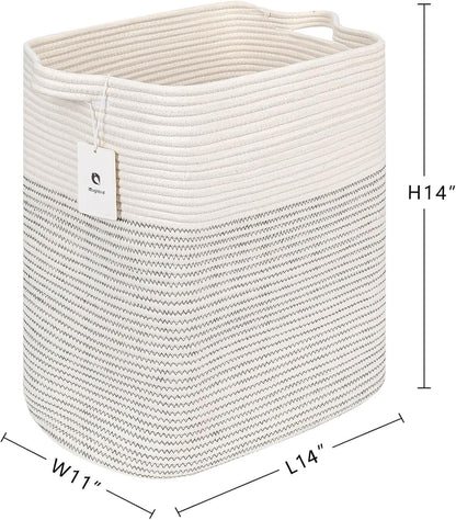 Storage Baskets for Clothes Fabric Cotton Rope Storage Basket bins with Handles, Decorative Woven Basket for Living Room,Closet Organizer Blankets Tall 2 bags White/Black Line, L14×W11×H14