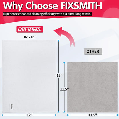 FIXSMITH White Microfiber Cleaning Cloth -Pack of 12, Highly Absorbent Cleaning Rags, 16"X12" All Purpose Cleaning Towels for Housekeeping, Kitchen, Car, Lint Free and Reusable Microfiber Towels