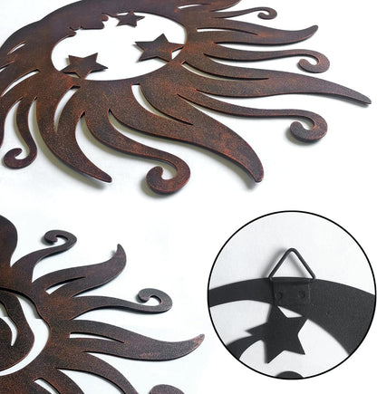 Limygus Sun Moon Wall Hanging, Wall Sculpture, Metal Wall Art Indoor/Outdoor Decor Rust Colored Rust Proof Wall Sculpture - Ideal for Bedrooms Gardens Homes Patios and Farmhouses Set of 3