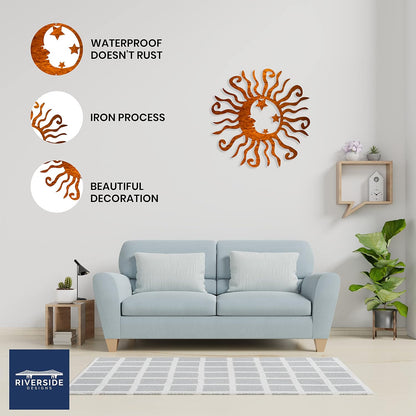Riverside Designs Wacky Solar Moon Metal Wall Art Steel Outdoor Decor | Heavy-Duty and Waterproof | Made in USA (Copper, 36L x 36W)
