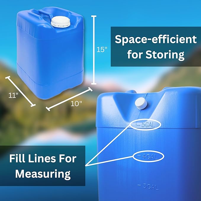 5-Gallon Stackable Water Tanks for Long-Term Emergency Storage | Complete Water Storage Kit for Survival with Lids, Spigot, Water Treatment, Hose & Faucet Attachment (2 Tanks (10 Gallons))