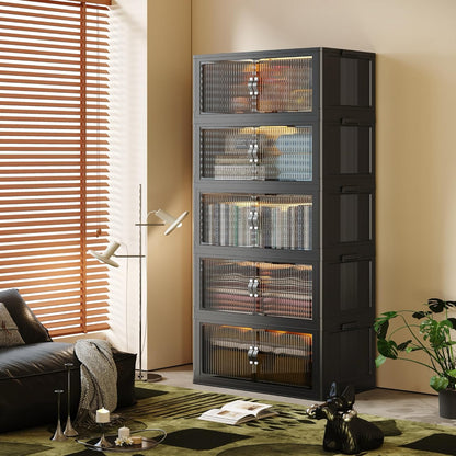 SAILUN 136Gal/543Qt Stackable Storage Bins Folding Collapsible Storage Bins with Lid, Closet Organizers and Storage, Storage Box with Door Black 26" W x 17" D x 71" H