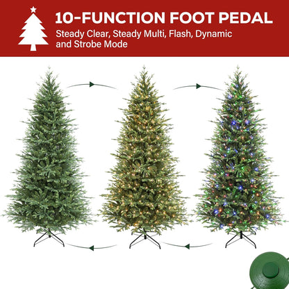 Hykolity 7.5 ft Prelit Christmas Tree, 2933 PE&PVC Realistic Branch Tips, Frasier Grande Christmas Tree with 450 Color Changing Twinkly LED Lights, Metal Stand and Hinged Branches, 10 Colors