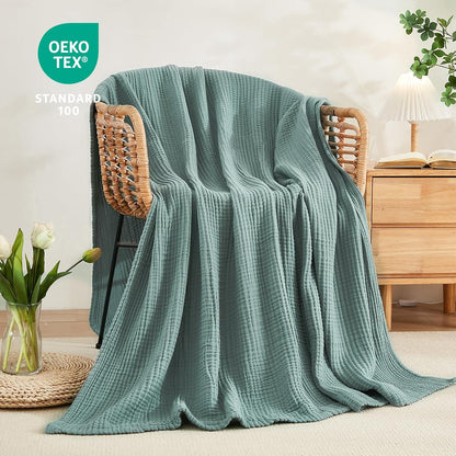 EMME Muslin Throw Blanket 100% Cotton Blankets for Couch Breathable Gauze All Season Soft and Lightweight Pre-Washed (Teal, 50"x70")